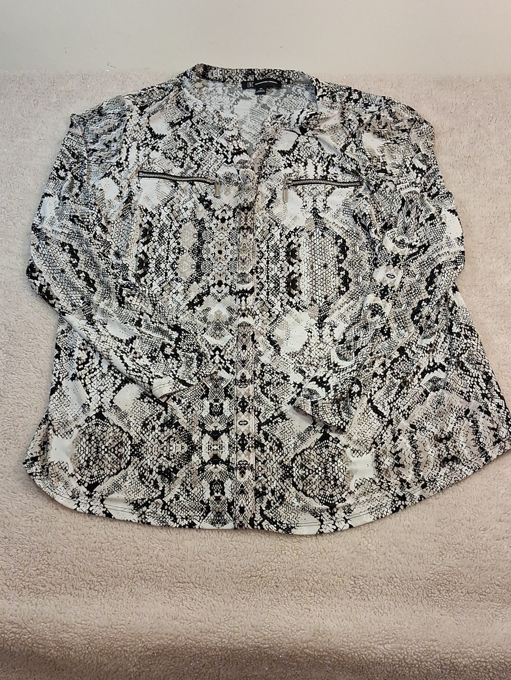INC International Concepts Black & White Snake-Print Button Front Shirt